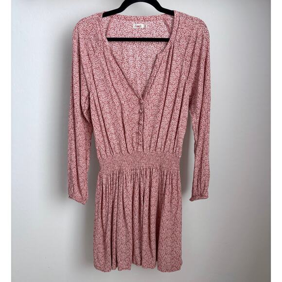 Faherty Montara Dress Size Medium Mauve Leaf Floral Feminine Vacation Casual - Picture 3 of 10